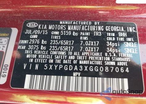 2016 Kia Sorento 2.4L Lx from USA, damaged, VIN 5XYPGDA3XGG087064